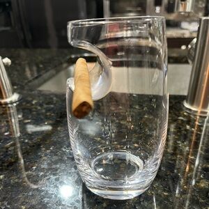 Clear Whiskey Glass with Cigar Holder